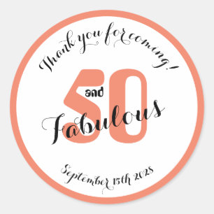 50 and Fabulous Coral 50th Birthday Favour Classic Round Sticker
