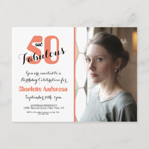 50 and Fabulous Coral Photo 50th Birthday Invit. Postcard