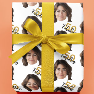 50 and Fabulous Custom Face Photo  Wrapping Paper