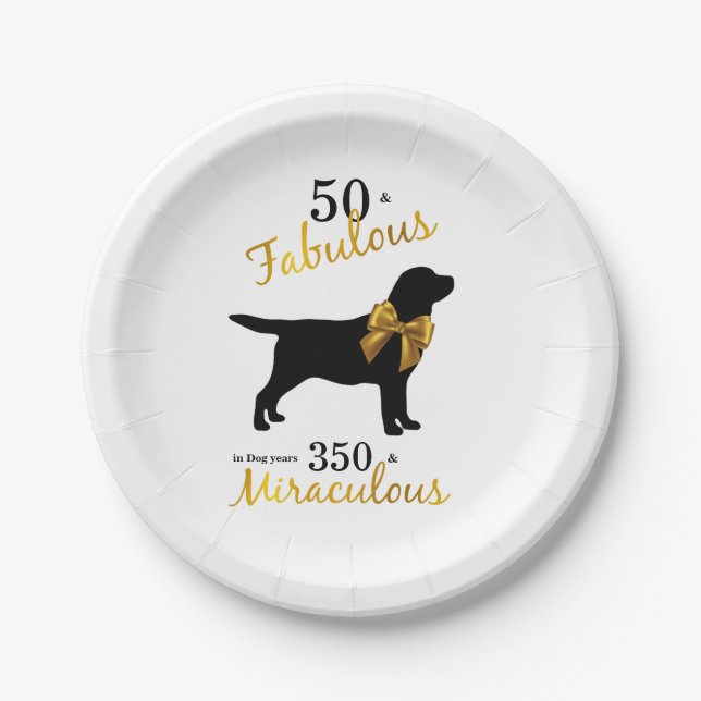 50 and Fabulous - Dog Lover Black Gold Cute Funny Paper Plate (Front)
