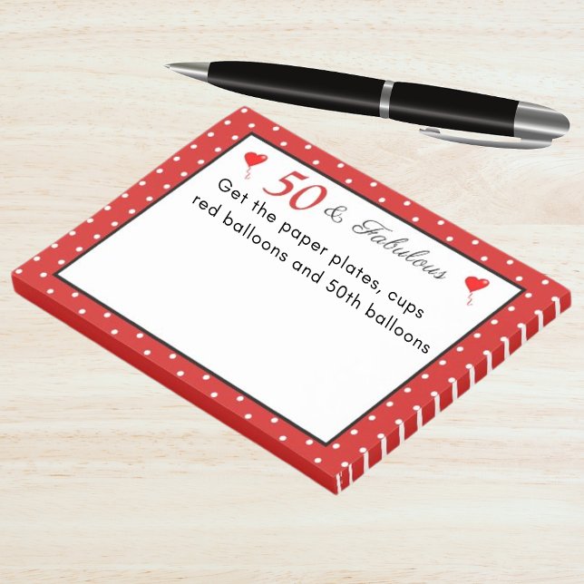 50 and Fabulous Dots Border 50th Birthday WH Red Post-it Notes (50 and Fabulous Dots Border 50th Birthday WH Red Post-it Notes)