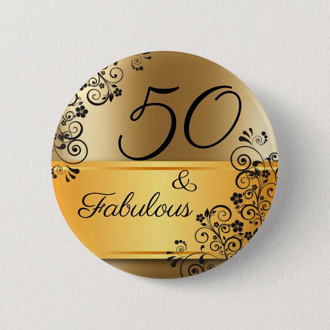 50 and Fabulous Elegant 2 Inch Round Button (Front)