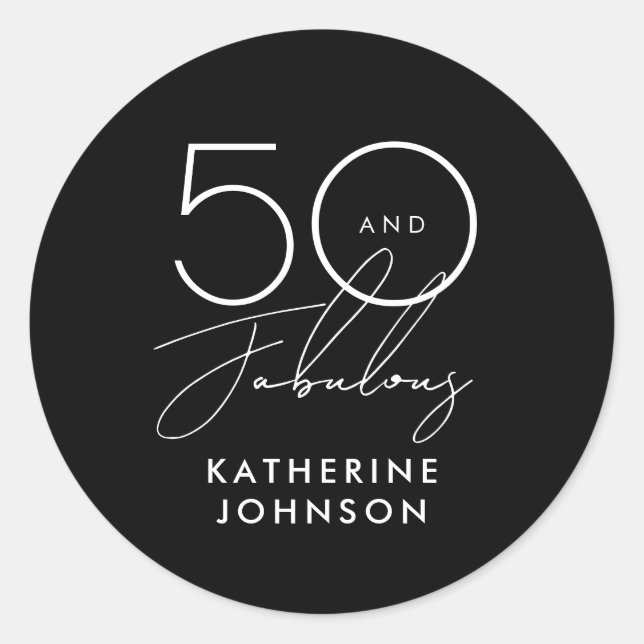 50 and Fabulous Elegant 50th Birthday Classic  Round Sticker (Front)