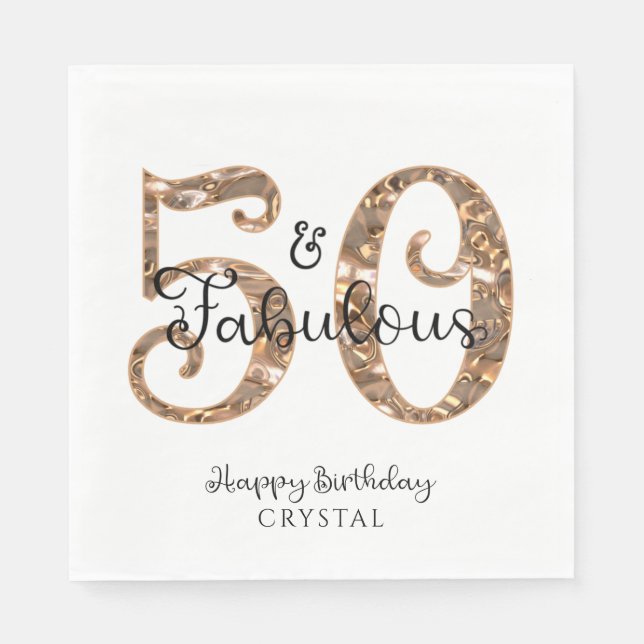 50 AND FABULOUS Elegant 50th Birthday Personalized Napkin (Front)
