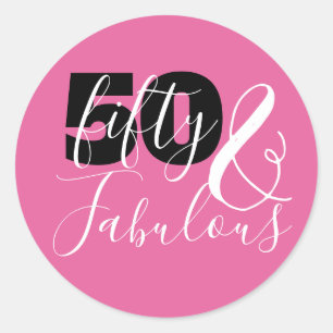 50 And Fabulous Elegant 50th Pink Birthday Party Classic Round Sticker