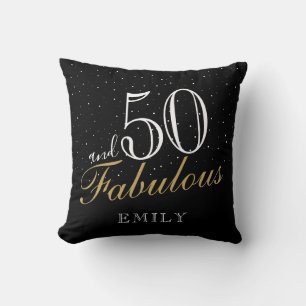 50 and Fabulous Elegant Black 50th Birthday Throw Pillow