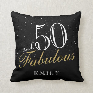 50 and Fabulous Elegant Black 50th Birthday Throw Pillow