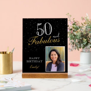 50 and Fabulous Elegant Black Birthday Photo  Acrylic Sign