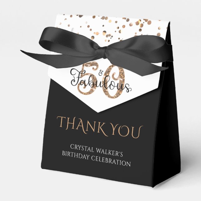 50 AND FABULOUS Elegant Black Gold Thank You Favor Box (Front Side)