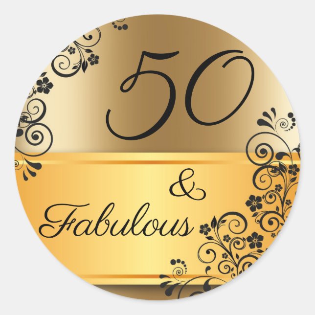 50 and Fabulous Elegant Classic Round Sticker (Front)