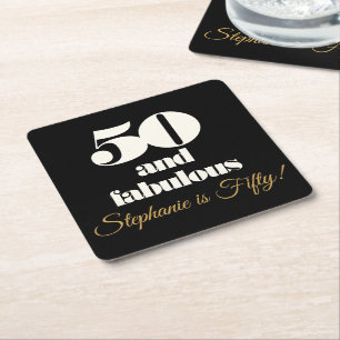 50 and Fabulous Elegant Fifty Birthday Square Paper Coaster