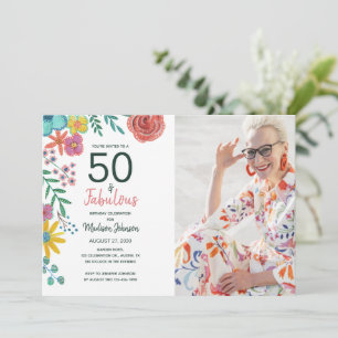 50 and fabulous elegant floral watercolor  invitation