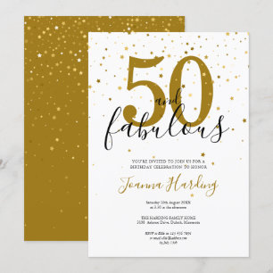 50 and Fabulous Elegant Gold and Black Birthday Invitation