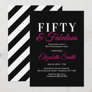 50 and Fabulous Elegant Hot Pink 50th Birthday Invitation