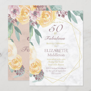 50 and Fabulous Elegant Pink Marble Birthday Invitation