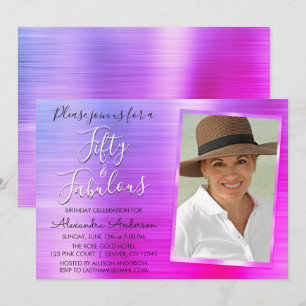 50 and Fabulous Elegant Pink Purple Photo Invitation