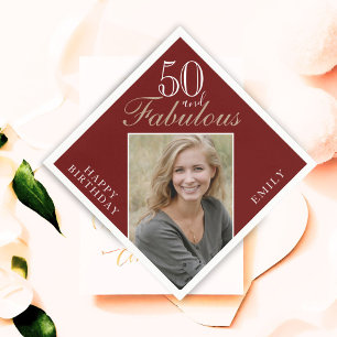 50 and Fabulous Elegant Script Photo 50th Birthday Napkin