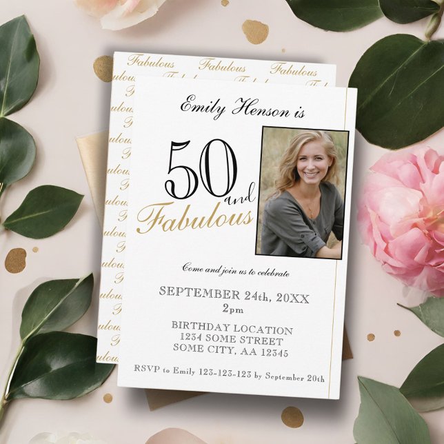 50 and Fabulous Elegant Script Photo Birthday Invitation (Creator Uploaded)
