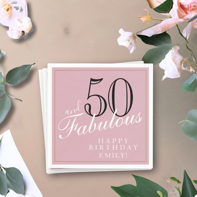 50 and Fabulous Elegant Script Pink 50th Birthday Napkin (Creator Uploaded)