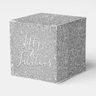 50 and Fabulous Elegant Silver Glitter Favor Box