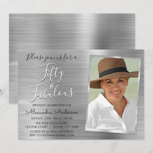 50 and Fabulous Elegant Silver Photo Invitation