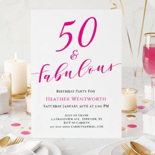 50 and Fabulous Fiftieth Birthday Hot Pink Script Invitation