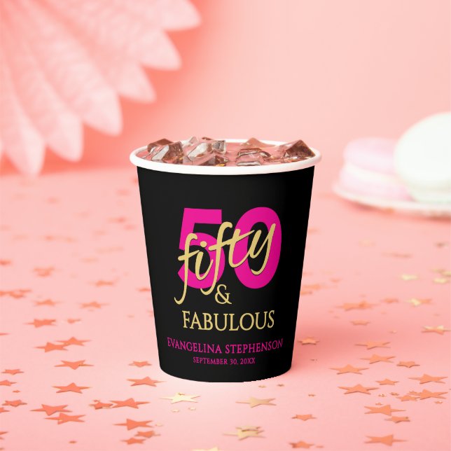 50 and Fabulous Fiftieth Birthday Paper Cups (Insitu)