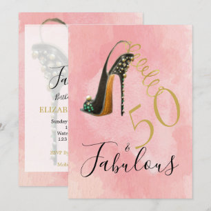 50 and Fabulous Fiftieth Elegant Pink Modern Invitation
