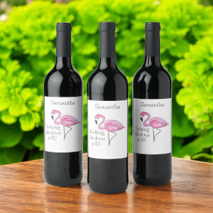 50 and Fabulous Flamingo Custom Wine Label