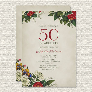 "50 and Fabulous" Floral Birthday Party Invitation