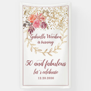 50 And Fabulous Floral Pink Marsala Glitter Banner