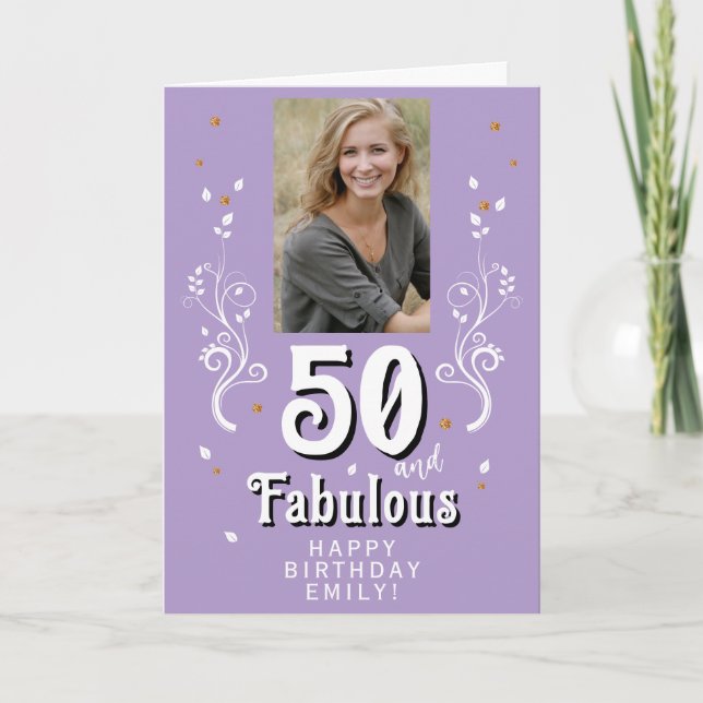 50 and Fabulous Foliage 50th Birthday Photo Card (Front)