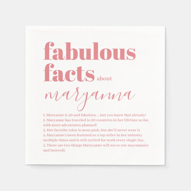 50 and Fabulous Fun Fact Pink Birthday Napkins (Front)