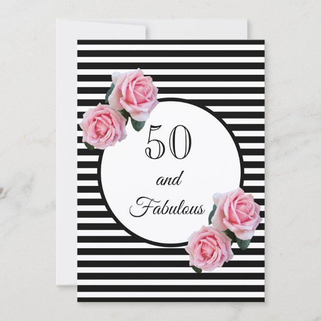 50 and fabulous glam birthday party black white invitation (Front)