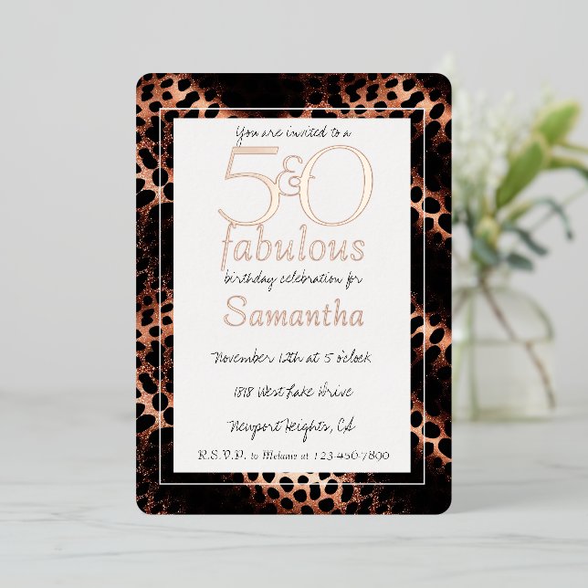 50 and Fabulous Glam Rose Gold Leopard Birthday (Standing Front)
