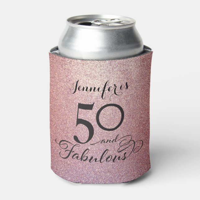 50 and Fabulous Glitter Birthday Can Cooler (Can Front)