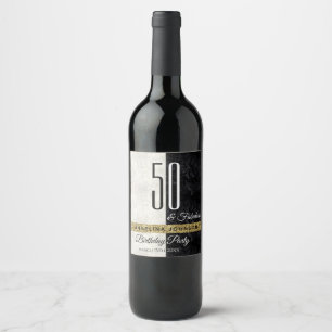 50 and Fabulous Glitter Gold Black & White Wine Label