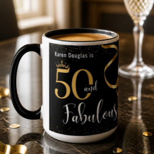 50 and Fabulous Gold and Black Personalized  Mug