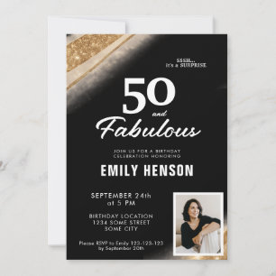 50 and Fabulous Gold Black 50th Birthday Invitation