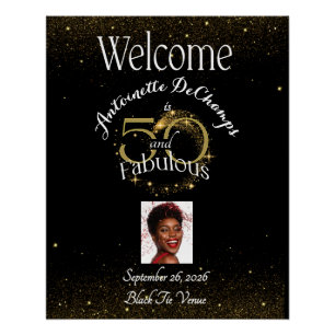 50 and Fabulous Gold Black 50th Birthday Party Poster