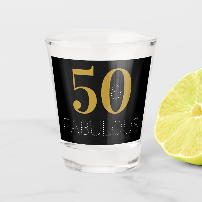 50 and fabulous Gold Black Birthday Party Favour Shot Glass (Front)
