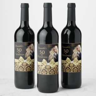 50 and fabulous gold black birthday party wine label