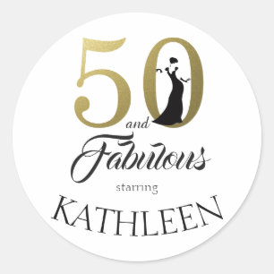 50 and Fabulous Gold Custom Name Classic Round Sticker