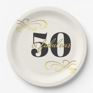50 and Fabulous Gold Effect 50th Birthday Party Paper Plate