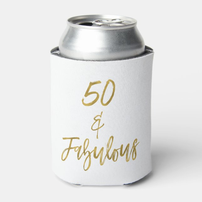 50 and Fabulous Gold Foil Birthday Can Cooler (Can Front)