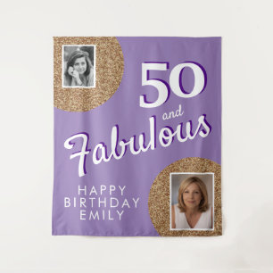 50 and Fabulous Gold Glitter 2 Photo 50th Birthday Tapestry