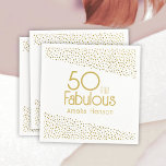 50 and Fabulous Gold Glitter 50th Birthday Napkin<br><div class="desc">50 and Fabulous Gold Glitter 50th Birthday Party Napkins. Modern and elegant birthday napkins with trendy typography and faux gold glitter dots. The design has a custom name. Make personalized 50th birthday napkins for her.</div>
