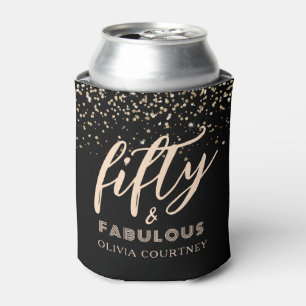 50 and Fabulous Gold Glitter Black Birthday Can Cooler