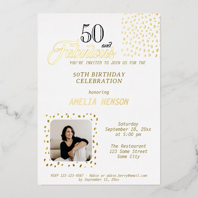 50 and Fabulous Gold Glitter Photo 50th Birthday (Front)