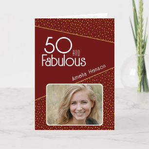 50 and Fabulous Gold Glitter Photo 50th Birthday Card